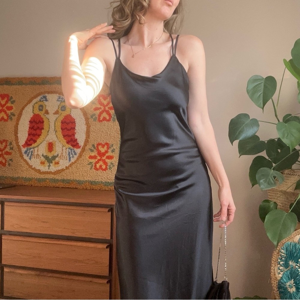 Black Vintage Slinky Slip Dress Size 3/Smalll - Picture 6 of 9